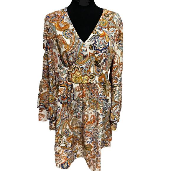 Unbranded Dresses & Skirts - Hippie Boho Paisley Floral Wide Long Sleeved Dress Sz L Flowing 60’s 70’s
